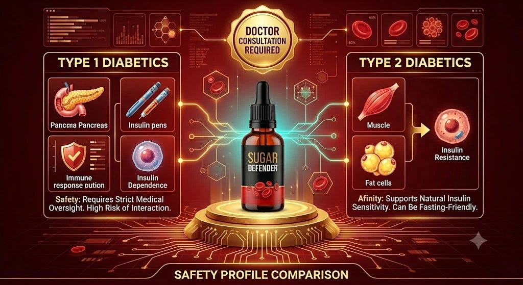 Is Sugar Defender safe for Type 1 vs Type 2 diabetics?
